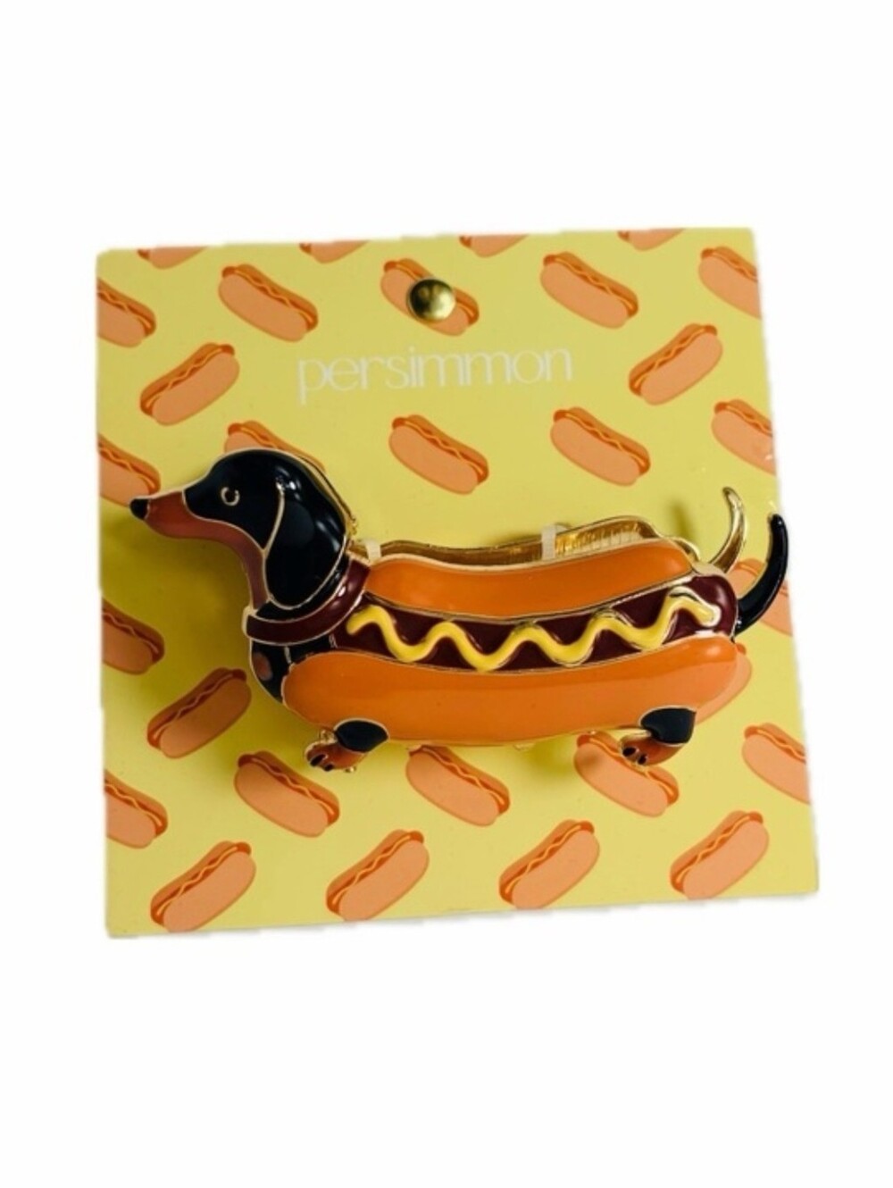 🌭▪️ Persimmon▪️ Dachshund in Hot Dog Costume enamel Claw Hair Clip